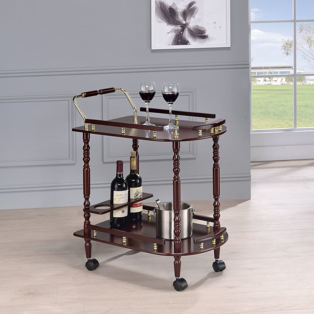 Palmer 2-tier Rectangular Wood Bar Cart Merlot