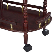 Wood Bar Cart with Open Shelves, Vintage Rolling Tea Trolley, Merlot