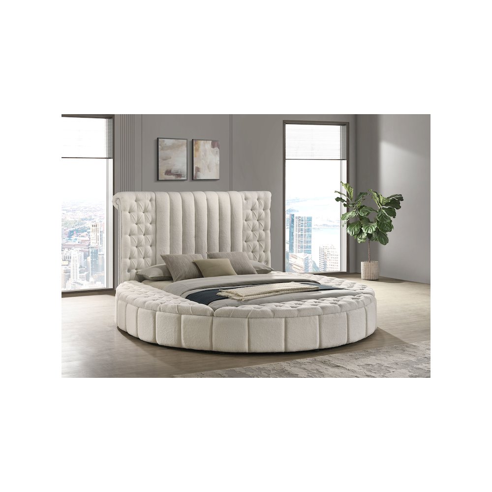 Sonya Upholstered Queen Round Storage Bed Ivory