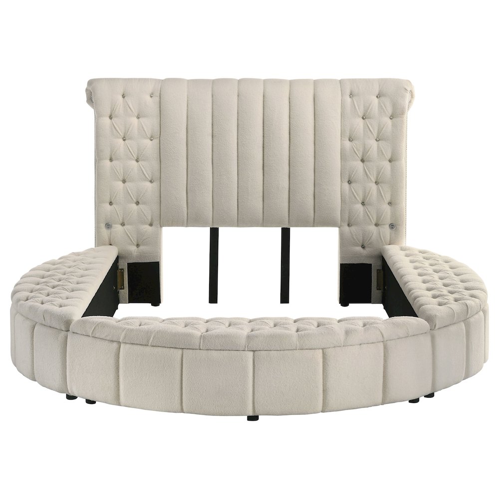 Sonya Upholstered Queen Round Storage Bed Ivory