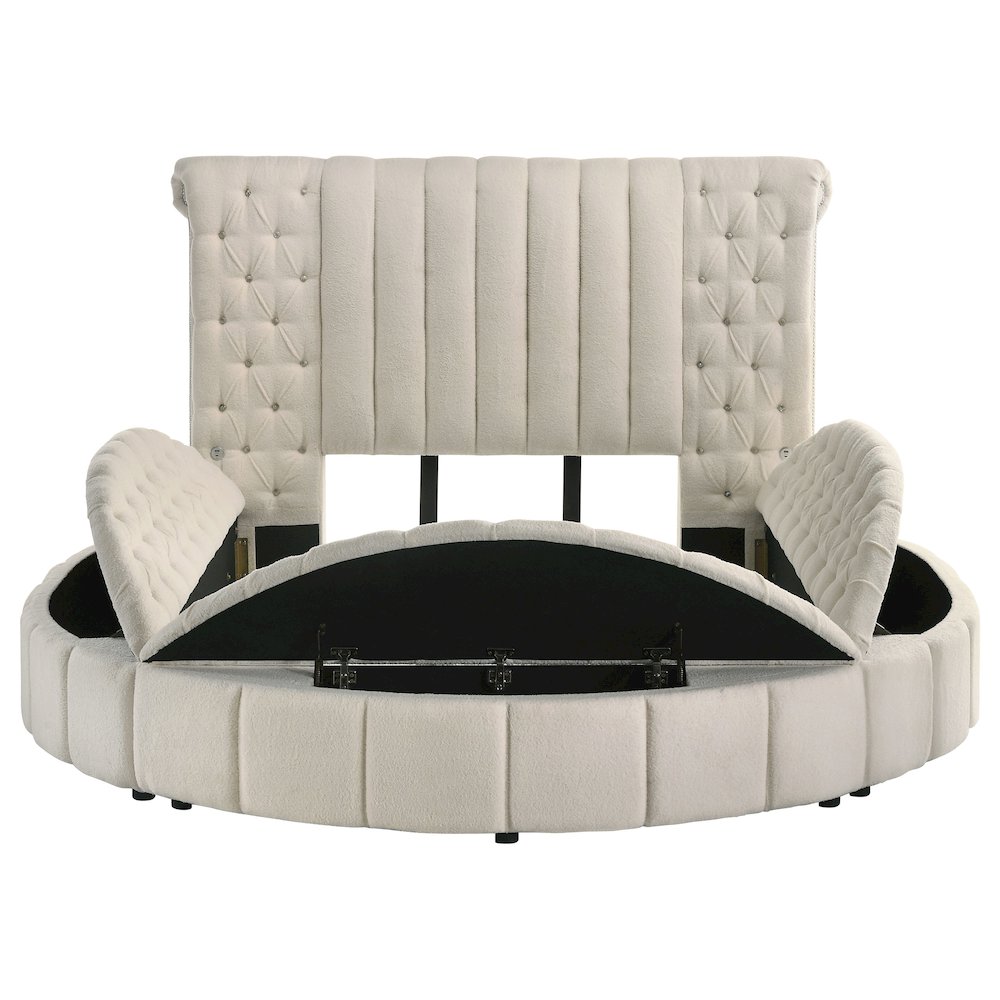 Sonya Upholstered Queen Round Storage Bed Ivory