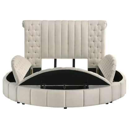 Sonya Upholstered Queen Round Storage Bed Ivory