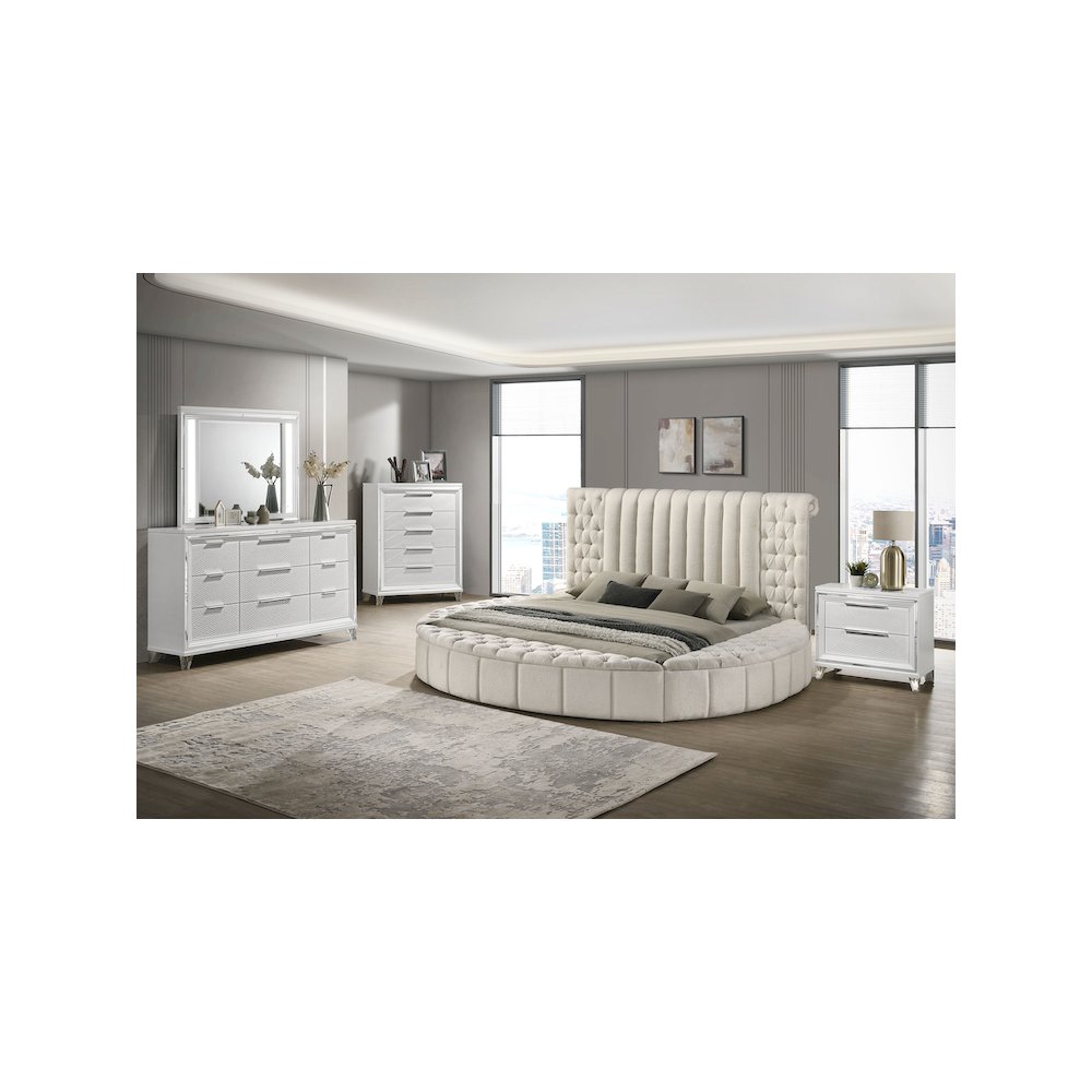Sonya Upholstered Queen Round Storage Bed Ivory