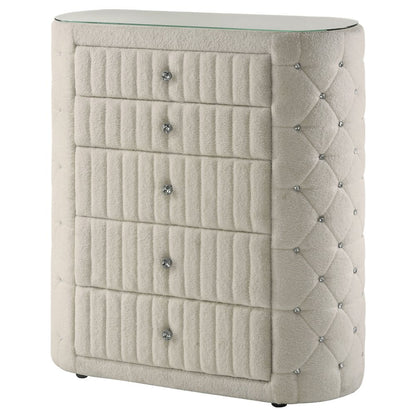 Sonya 5-drawer Upholstered Bedroom Chest of Drawers Ivory