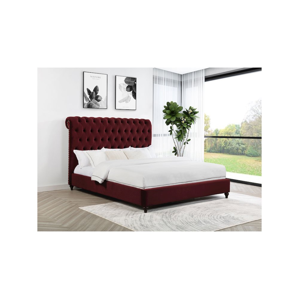 Devon 57-inch Upholstered Eastern King Panel Bed Wine Red