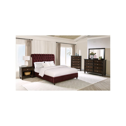 Devon 57-inch Upholstered Eastern King Panel Bed Wine Red