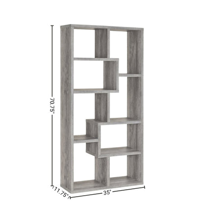 Gray Geometric Bookshelf with 6 Tiers, Modern Book Shelve for Living Room