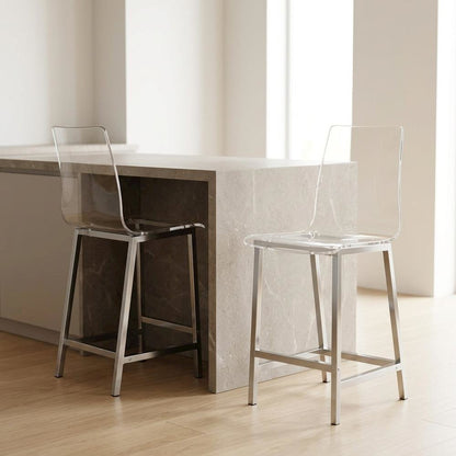 Acrylic Counter Stools with Chrome Base for Kitchen, Clear, Set of 2