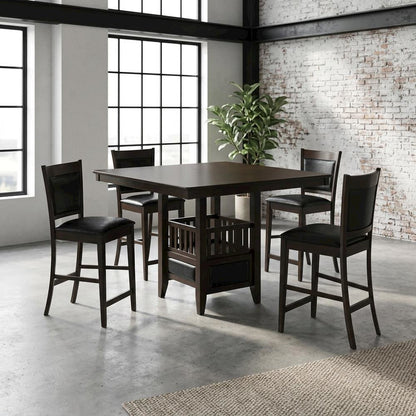 Wood Square Counter Height Dining Table and Chairs Set for Dining Room, Espresso