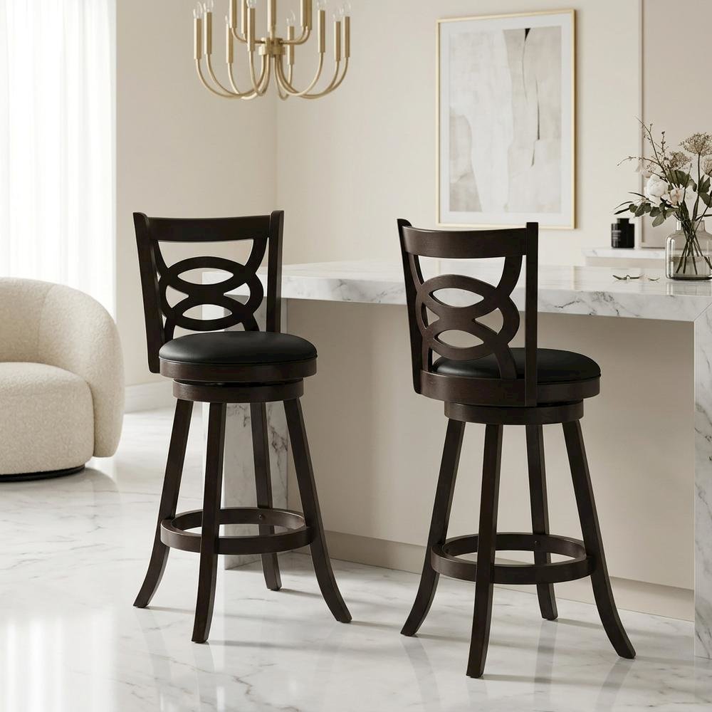 Wood Swivel Counter Height Bar Stool for Kitchen, Cappuccino, Set of 2