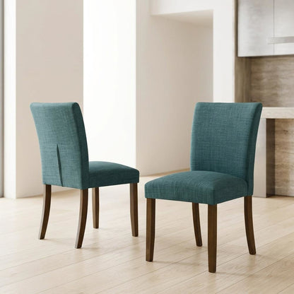 Polyester Upholstered Dining Side Chair, Teal Blue, Set of 2