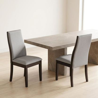 Polyester Upholstered Farmhouse Dining Chair, Espresso Legs, Taupe, Set of 2