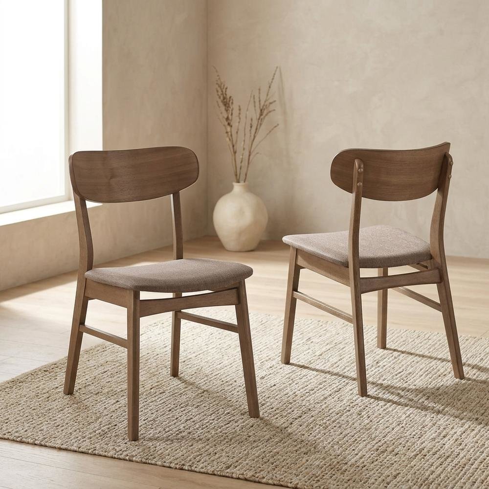 Mid-Century Modern Upholstered Wood Dining Side Chair, Walnut, Set of 2