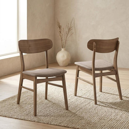 Mid-Century Modern Upholstered Wood Dining Side Chair, Walnut, Set of 2