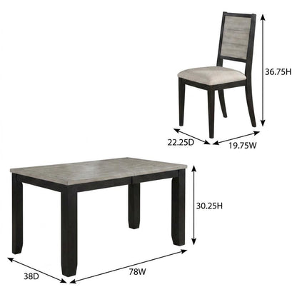 Wood Farmhouse Dining Table and Chairs Set with Extension Leaf, Black
