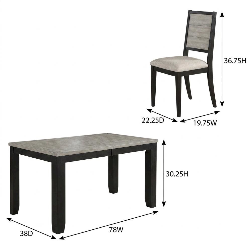Wood Farmhouse Dining Table and Chairs Set with Extension Leaf, Black