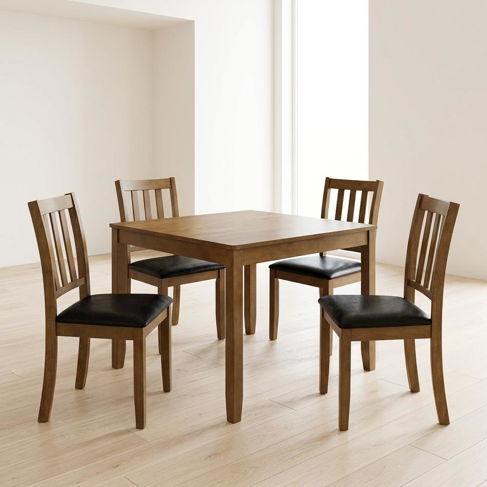 Wood Square Dining Table Set with Chairs for Kitchen or Dining Room, Honey Brown