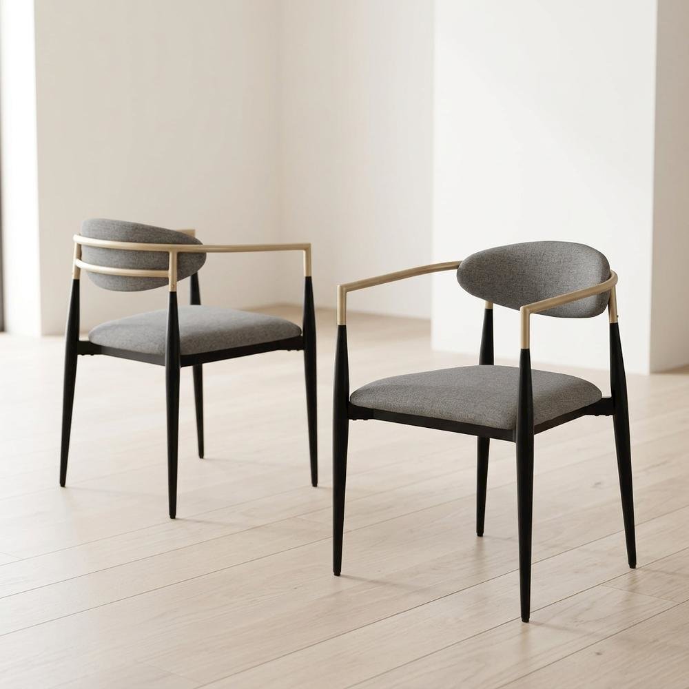 Upholstered Dining Arm Chair, Modern Style with Arms, Grey, Set of 2