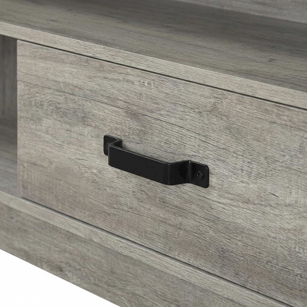 Engineered wood TV stand, two drawers in grey driftwood finish, transitional