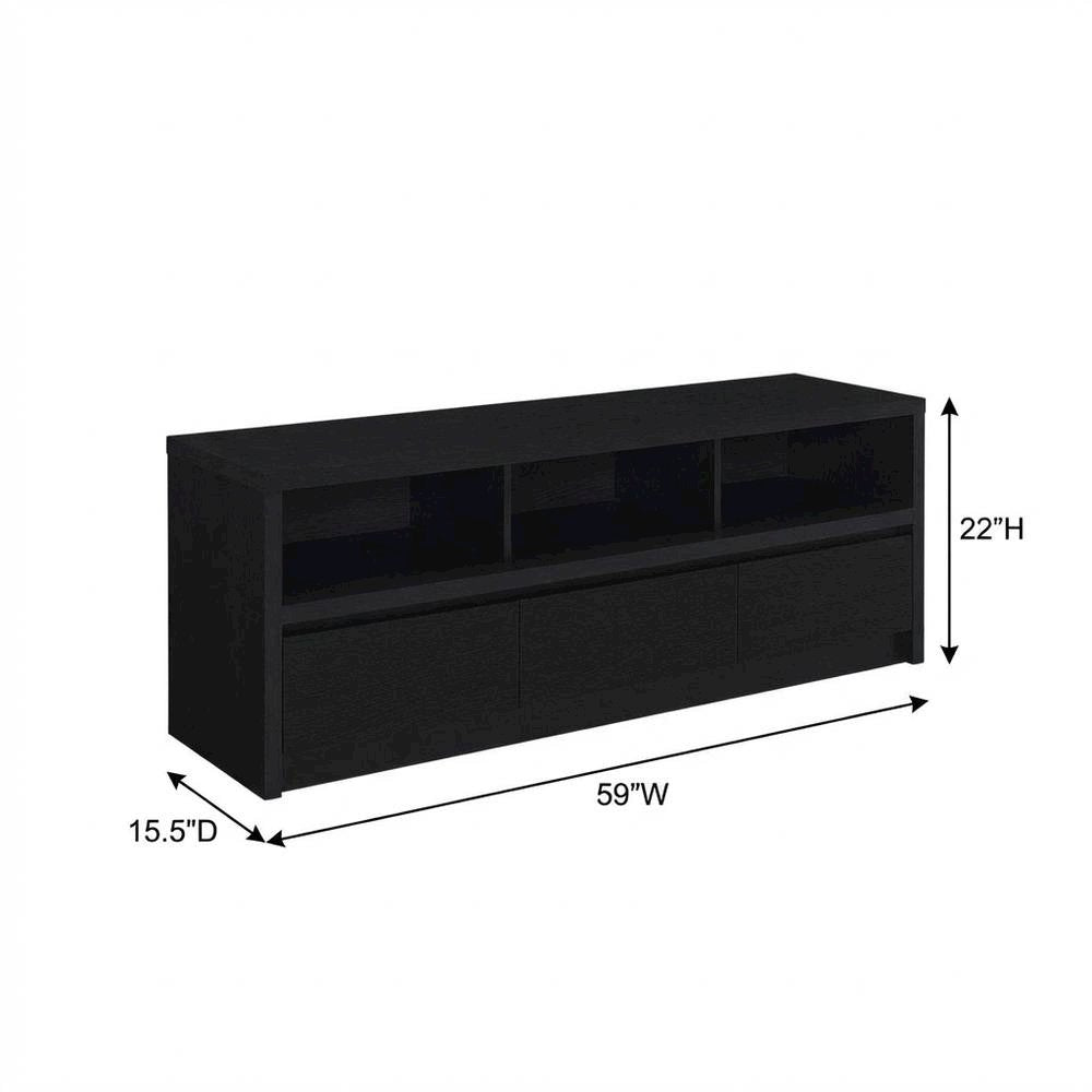 Black 59-Inch TV Stand with 3 Drawers and Contemporary Style
