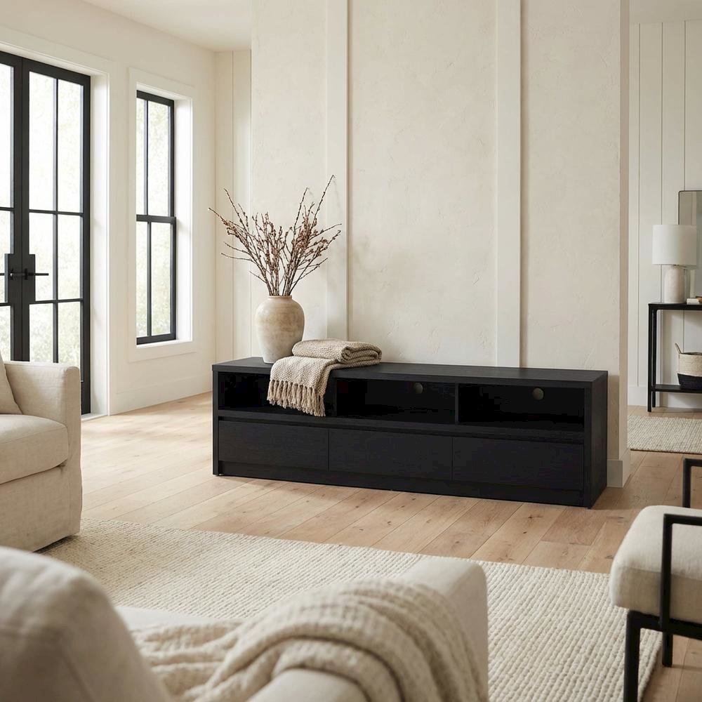 Black 78-Inch TV Stand with 3 Drawers and Contemporary Design