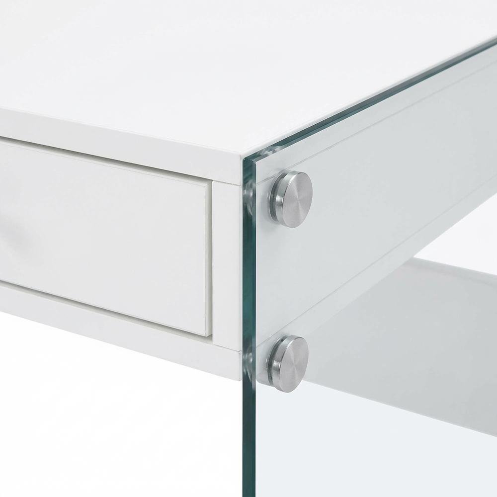 White High Gloss 48-Inch Office Desk With 2 Drawers, Contemporary Style