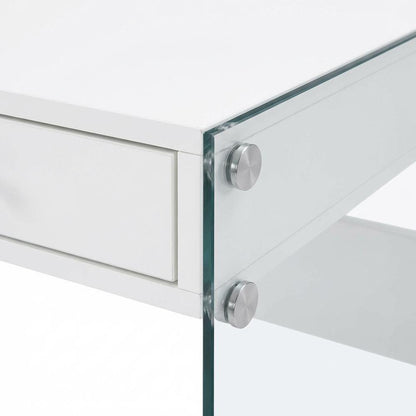 White High Gloss 48-Inch Office Desk With 2 Drawers, Contemporary Style