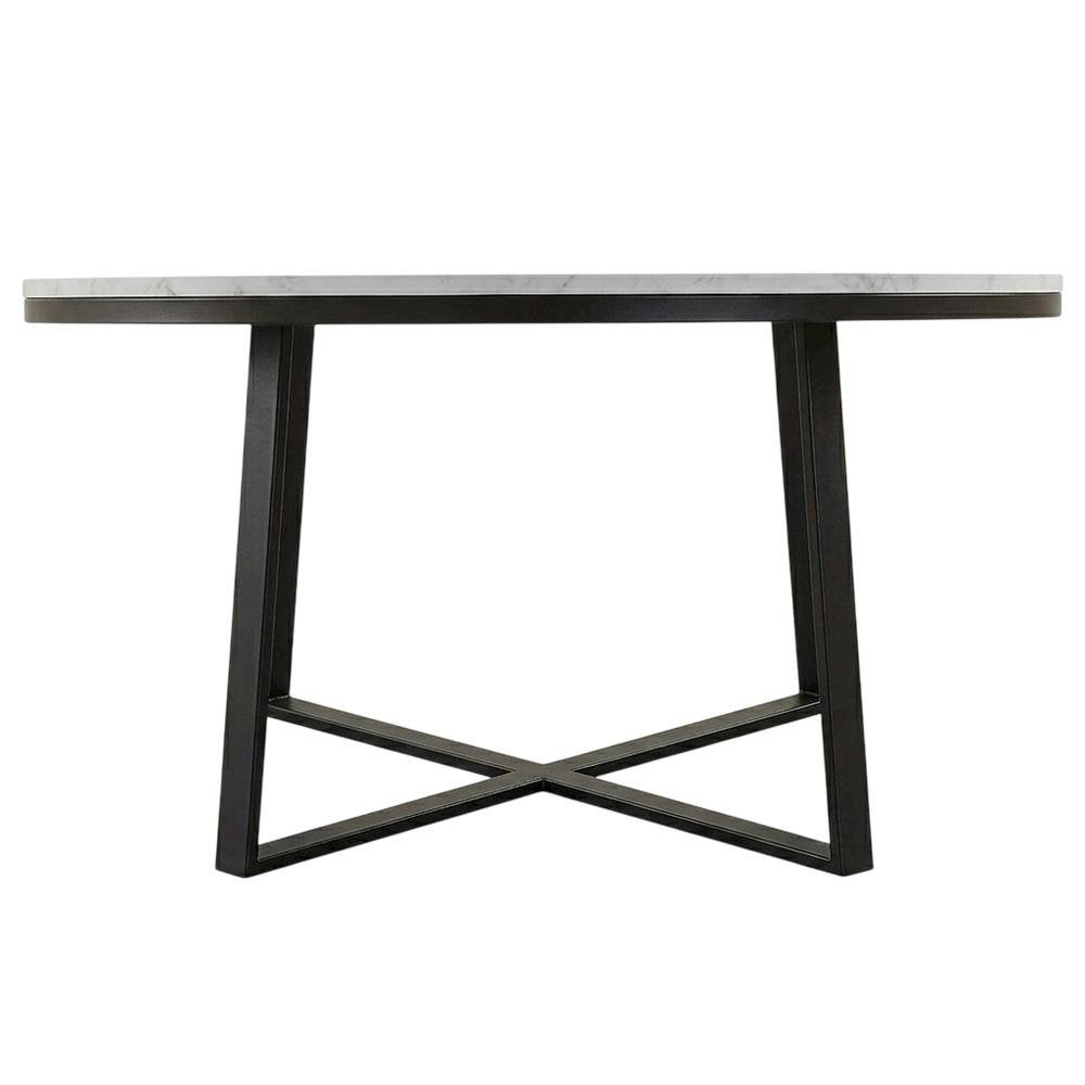 Contemporary Round Faux Marble Coffee Table with White and Matte Black Finish
