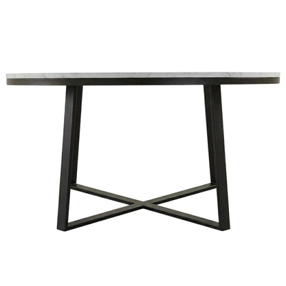 Contemporary Round Faux Marble Coffee Table with White and Matte Black Finish