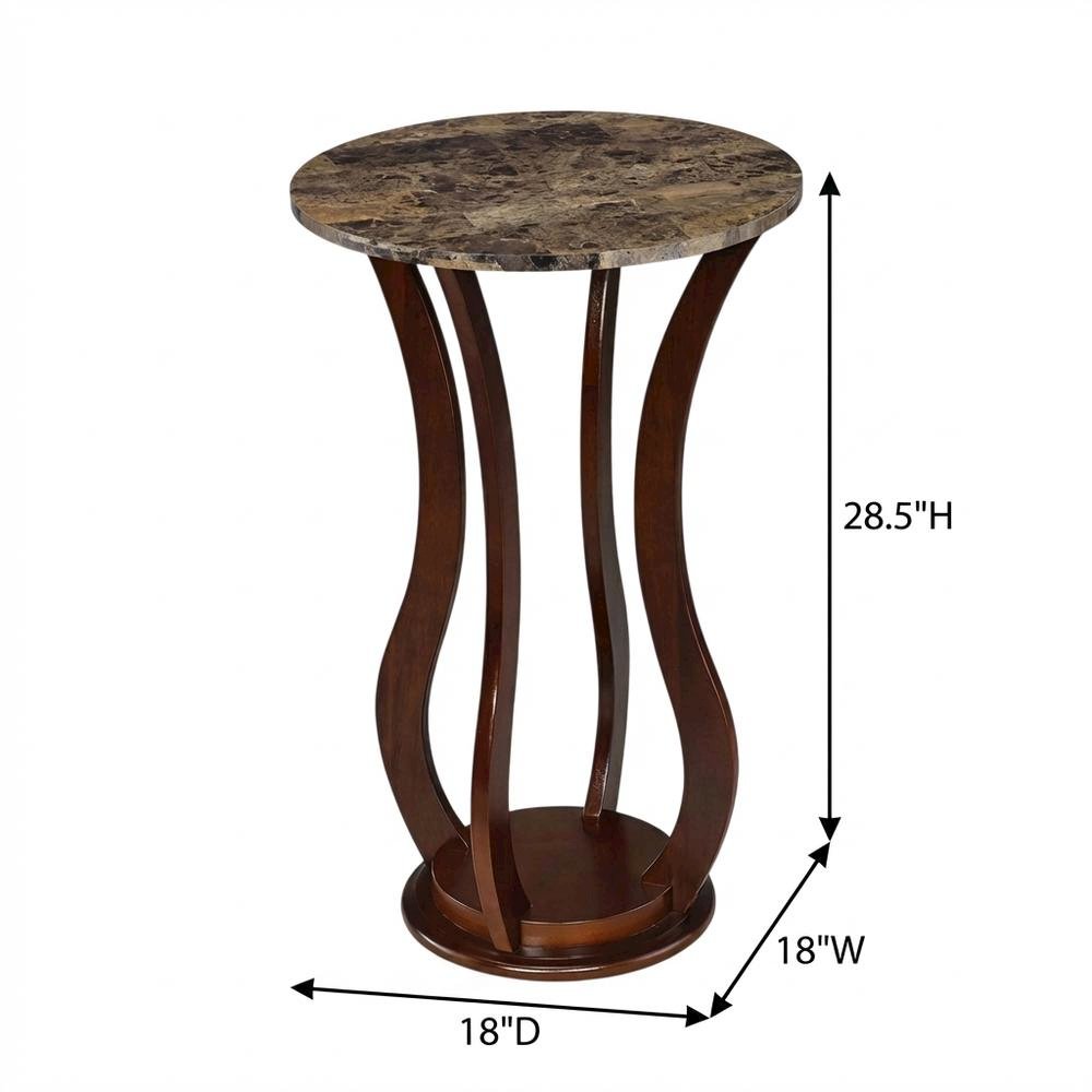 Brown Pedestal 18 Inch Side Table - Faux Marble End Table for Living Room Accent