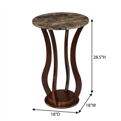 Brown Pedestal 18 Inch Side Table - Faux Marble End Table for Living Room Accent