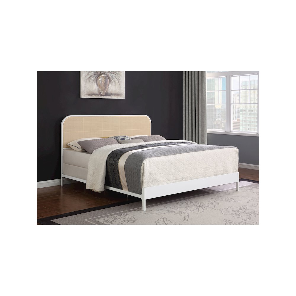 Amherst Radio Weave Rattan Metal Eastern King Bed White