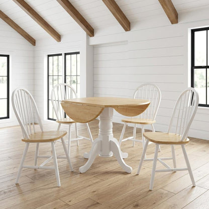 Wood Drop-Leaf Round Dining Table Set, Farmhouse Style for Small Spaces, White