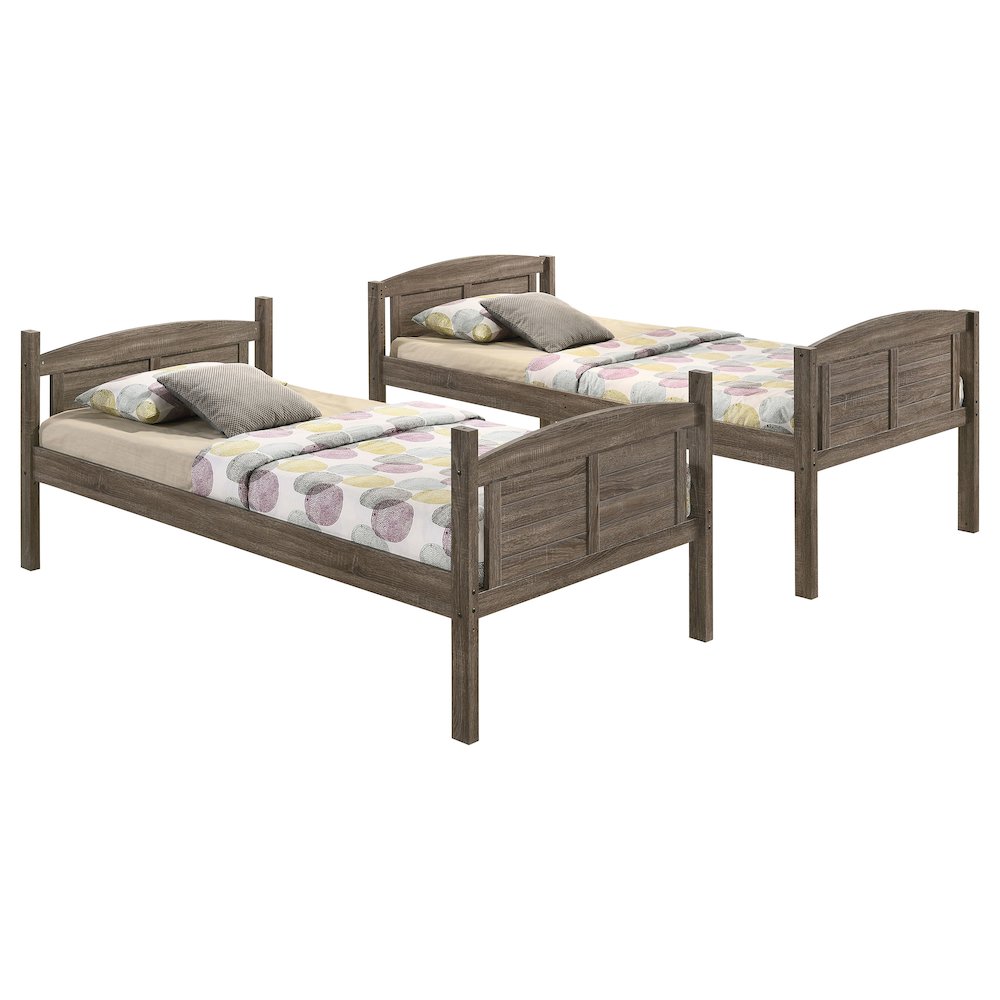 Flynn Wood Twin Over Full Bunk Bed with Mattress Weathered Brown
