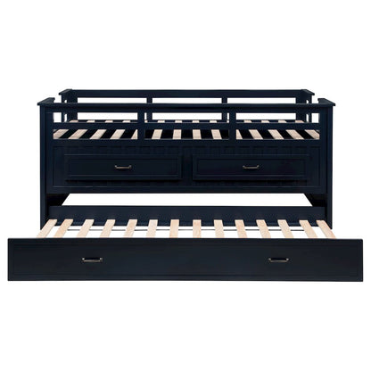 Carlsbad Wood Twin Captains Bed With Trundle Navy Blue