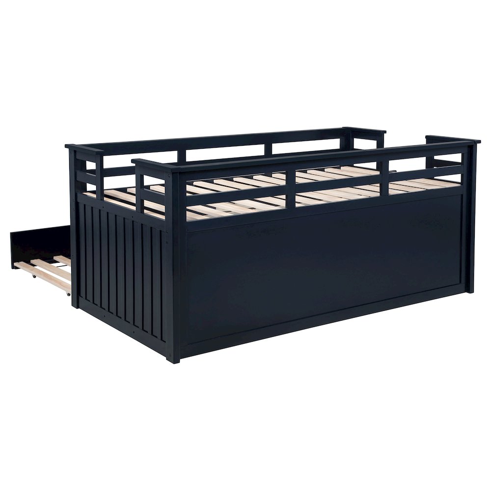 Carlsbad Wood Twin Captains Bed With Trundle Navy Blue