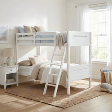 Solid Wood Twin Over Twin Bunk Bed with Batten Slats and Ladder, Kids, White