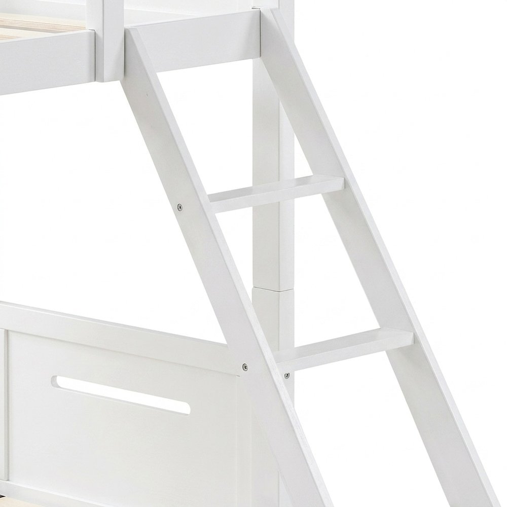 Solid Wood Twin Over Twin Bunk Bed with Batten Slats and Ladder, Kids, White