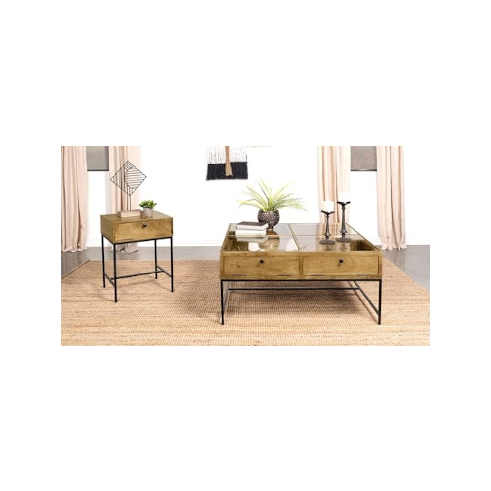 Stephie 2-piece Square Coffee and End Table Set Honey Brown