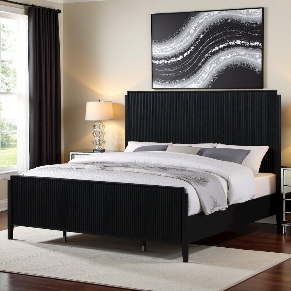 Black Queen Platform Bed Frame with Headboard, Platform Bed Frame Queen Size