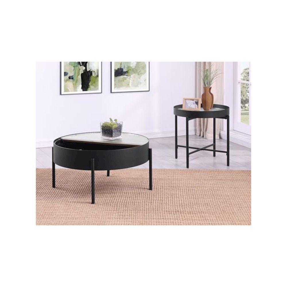 Ozella 2-piece Round Coffee and End Table Set Sandy Black