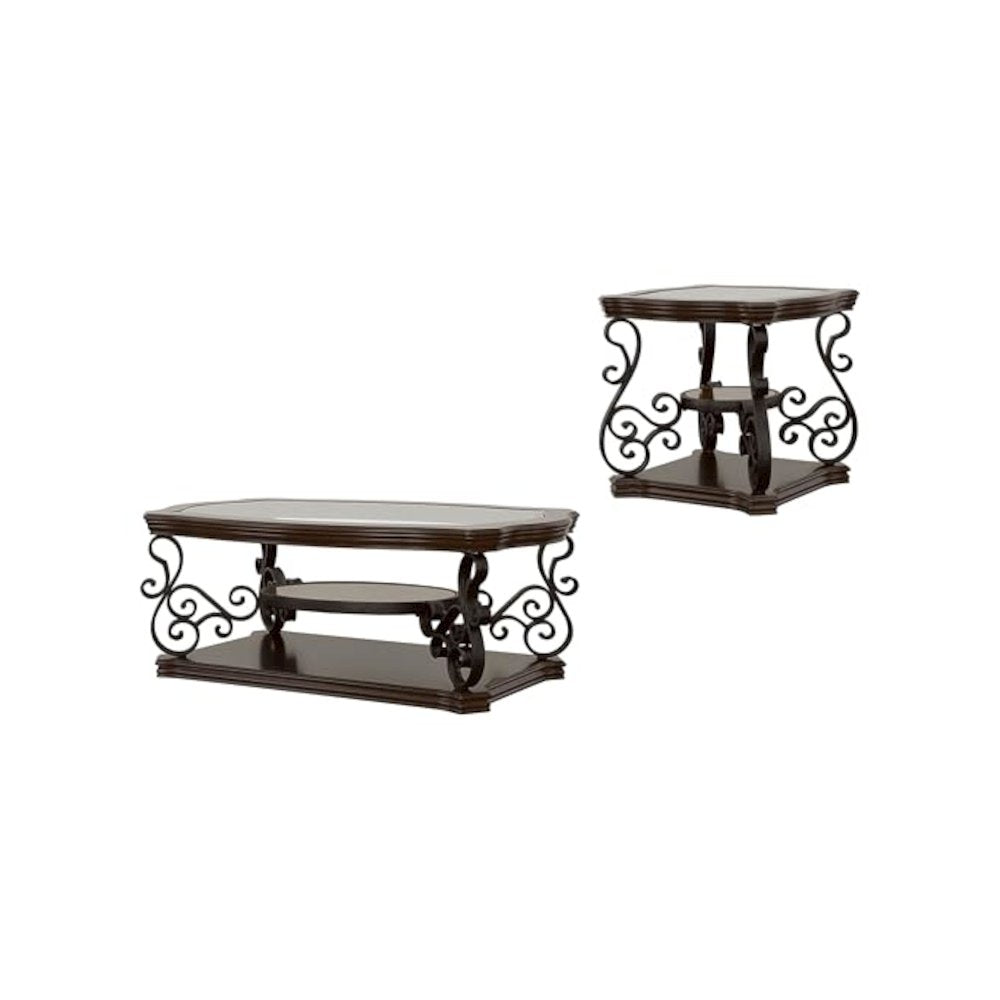 Laney 2-piece Glass Top Coffee and End Table Set Dark Merlot