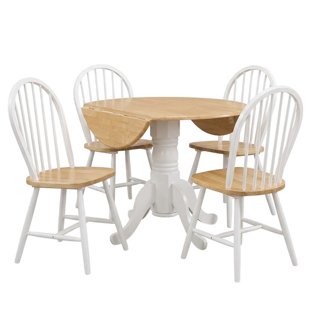 Wood Drop-Leaf Round Dining Table Set, Farmhouse Style for Small Spaces, White