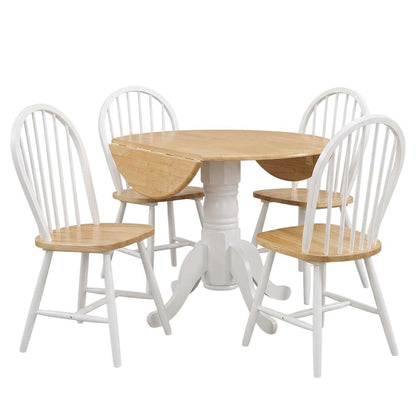 Wood Drop-Leaf Round Dining Table Set, Farmhouse Style for Small Spaces, White