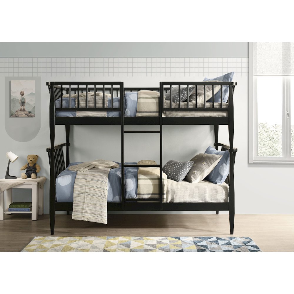 Abram Windsor Twin Over Twin Wood Bunk Bed with Ladder Black