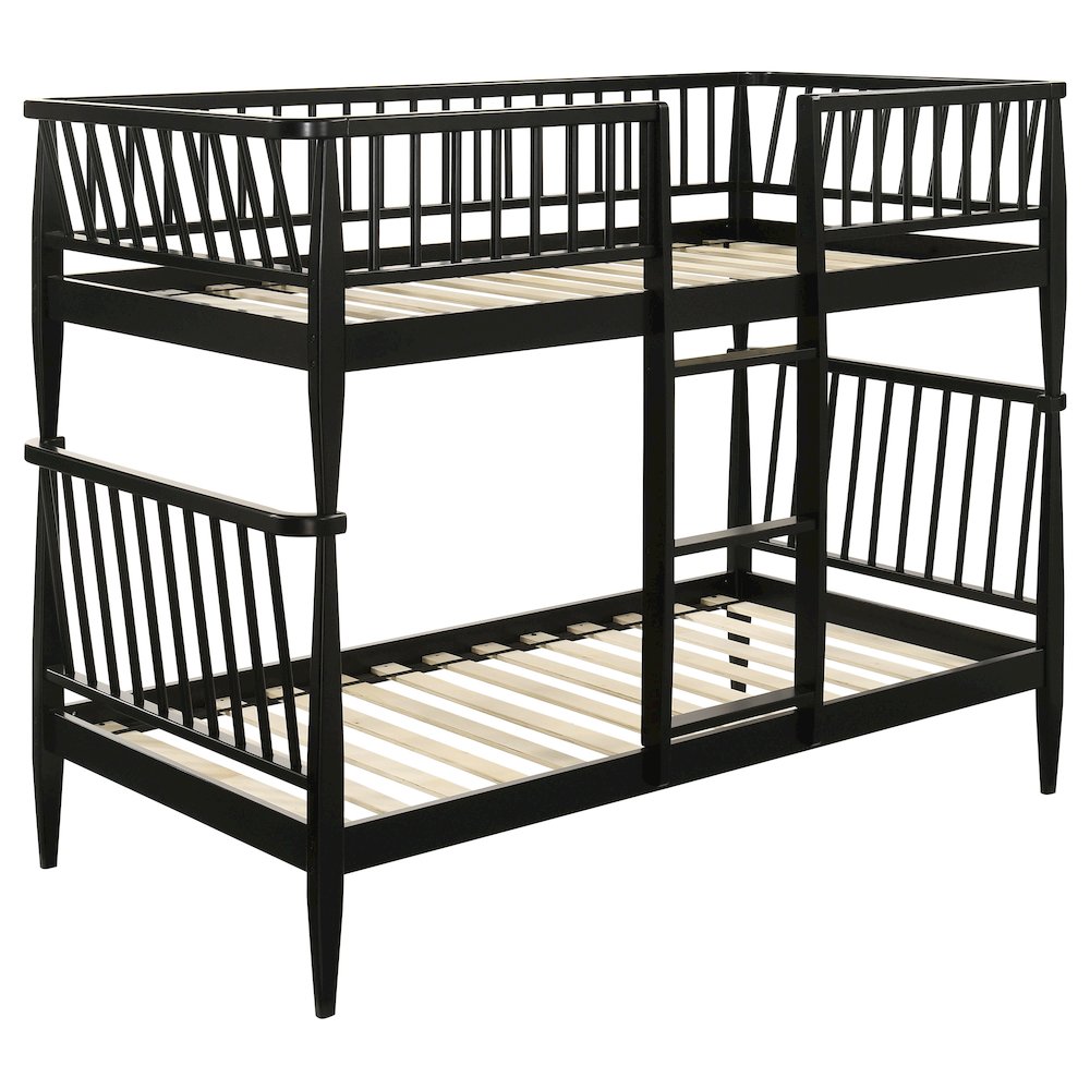 Abram Windsor Twin Over Twin Wood Bunk Bed with Ladder Black