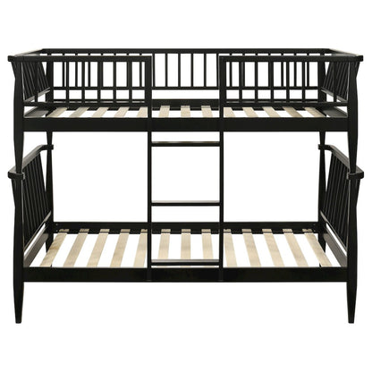Abram Windsor Twin Over Twin Wood Bunk Bed with Ladder Black