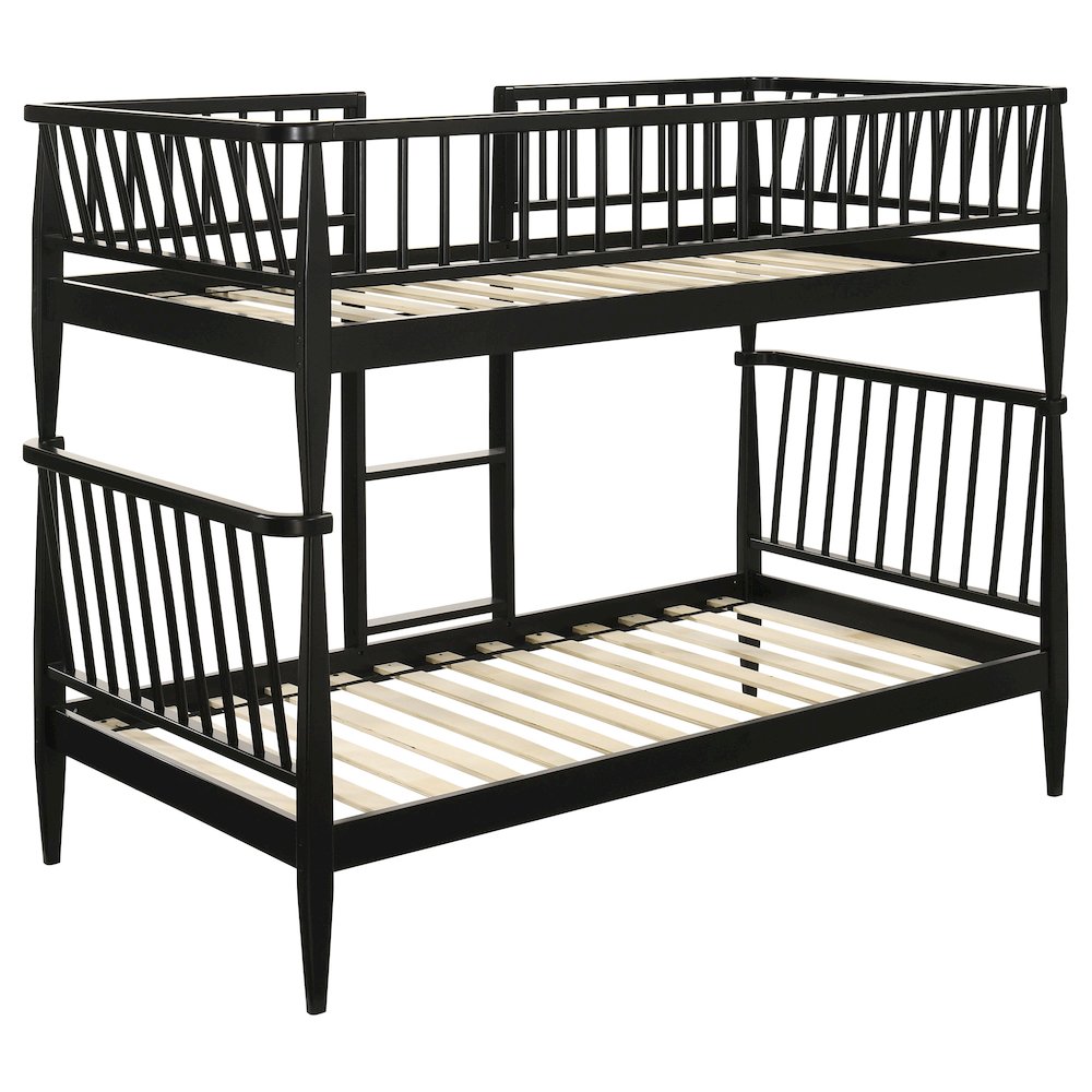 Abram Windsor Twin Over Twin Wood Bunk Bed with Ladder Black
