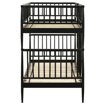 Abram Windsor Twin Over Twin Wood Bunk Bed with Ladder Black