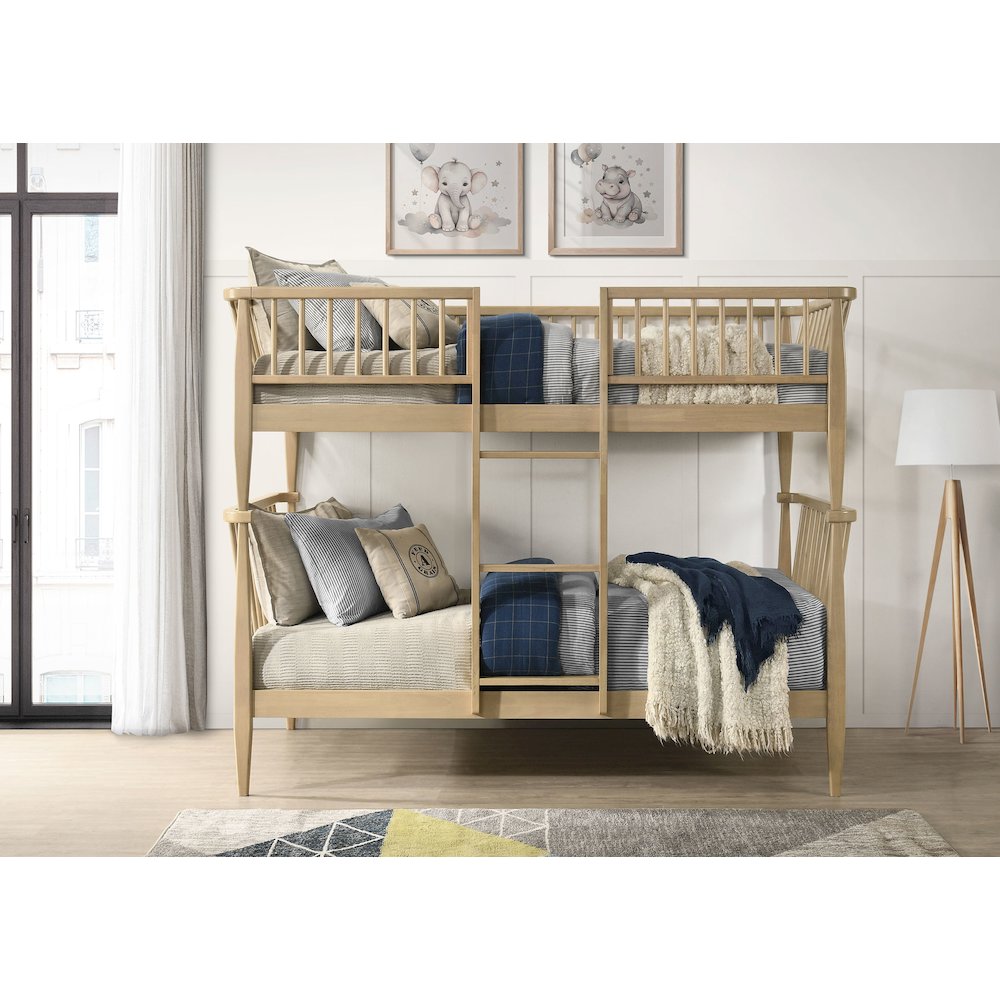 Abram Windsor Twin Over Twin Wood Bunk Bed with Ladder Almond